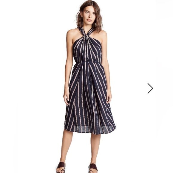 Vince textured stripe twist front halter dress - Picture 4 of 17